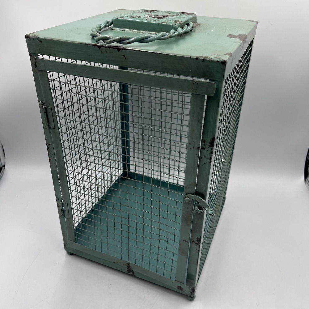 HomeGoods Decorative Lantern Teal Large Farmhouse Metal Mesh 12 x 7.5 x 7.5 Inch